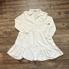 Zara 100%cotton White Tiered Dress With Top Buttons Long Sleeve Medium