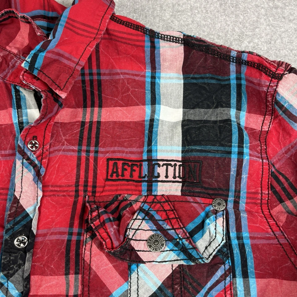Camisa de franela Affliction para hombre grande premium negra roja azul a cuadros hebilla occidental Foto 4 de 4