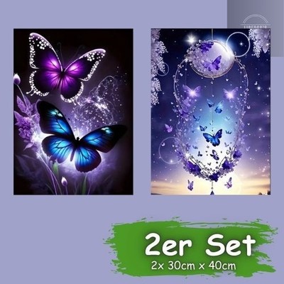 2er Set Diamond Painting Bilder, 30cm x 40cm / Schmetterlinge