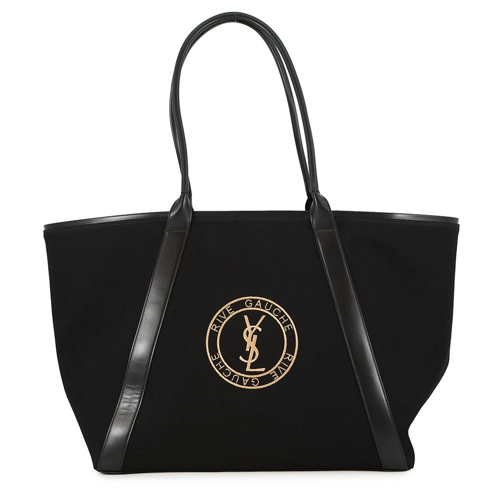 Saint Laurent — SAINT LAURENT PARIS Rive Gauche Tote Bag Leather/Canvas Black 780096