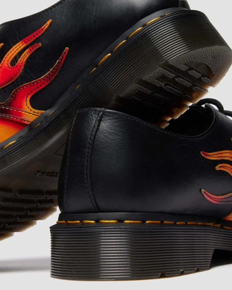 Dr. Martens 1461 FLAME 3 Hole Boots Black + Red + Yellow Japan New