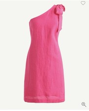 J.CREW Pink Linen One Shoulder Bow Shift Dress Sleeveless Size S 100% Linen