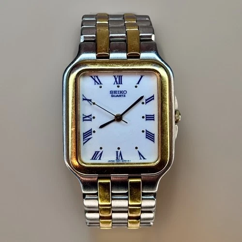 Vintage Seiko 7N01-5009 Two-Tone Quartz Dress Watch Roman Dial Rectangular