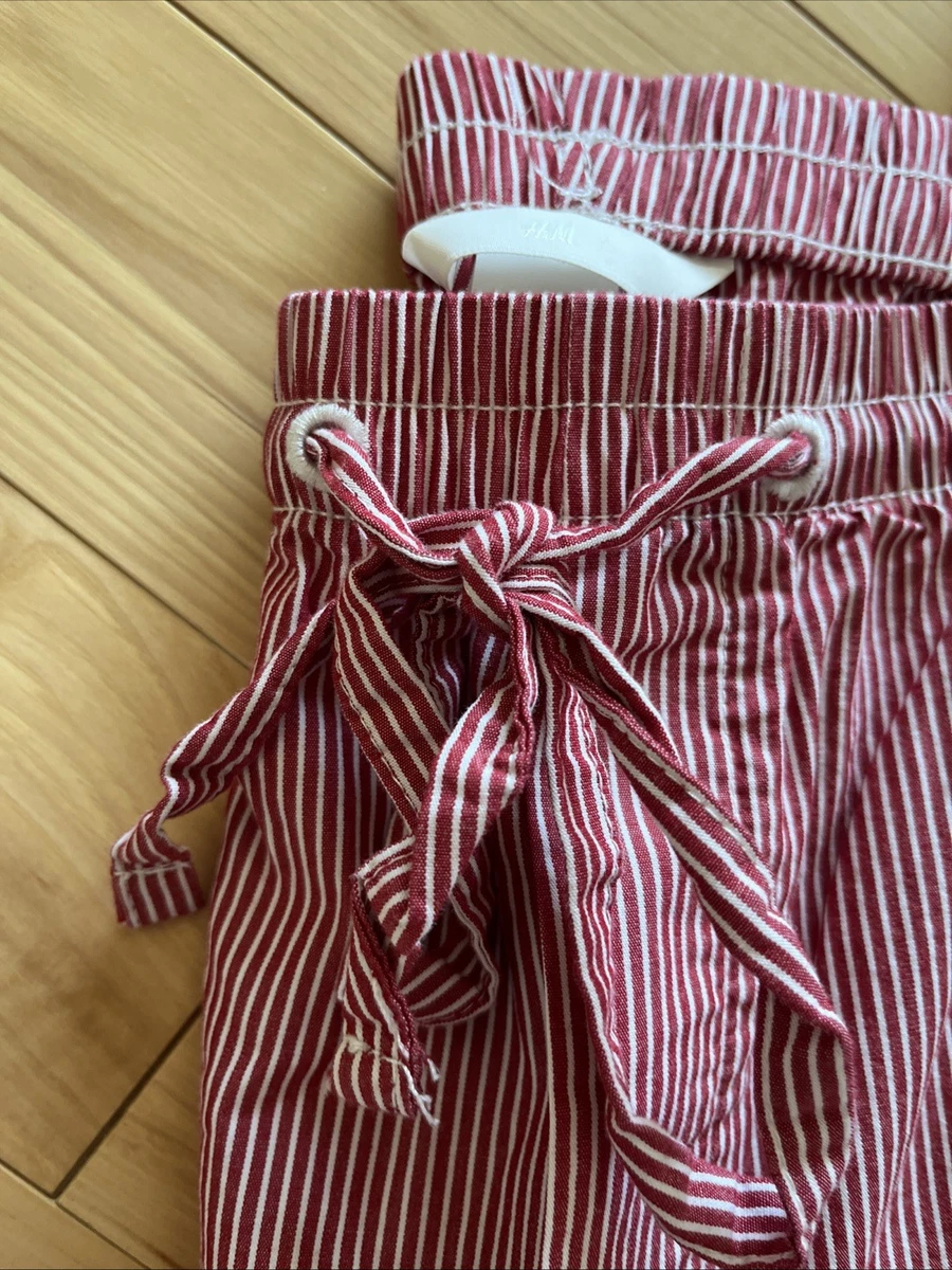 Pantalones H&M Mujer Rojo N Blanco Rayas 100% Algodón Pierna Ancha Talla Grandes Bolsillos