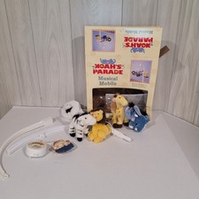Vintage Noah's Ark Plush Musical Mobile Nursery Decor Plays Brahms' Lullaby