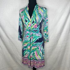 Lilly Pulitzer XS Dress V Neck 3/4 Sleeve Colorful Print Rayon Blend