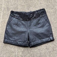 Vintage Y2K Real Leather Shorts Black Sequin-Waist Bow Back Detail