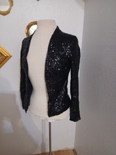 Size 0 New Look Brand Sequin Jacket Blazer Black Party Y2k Cocktail Evening