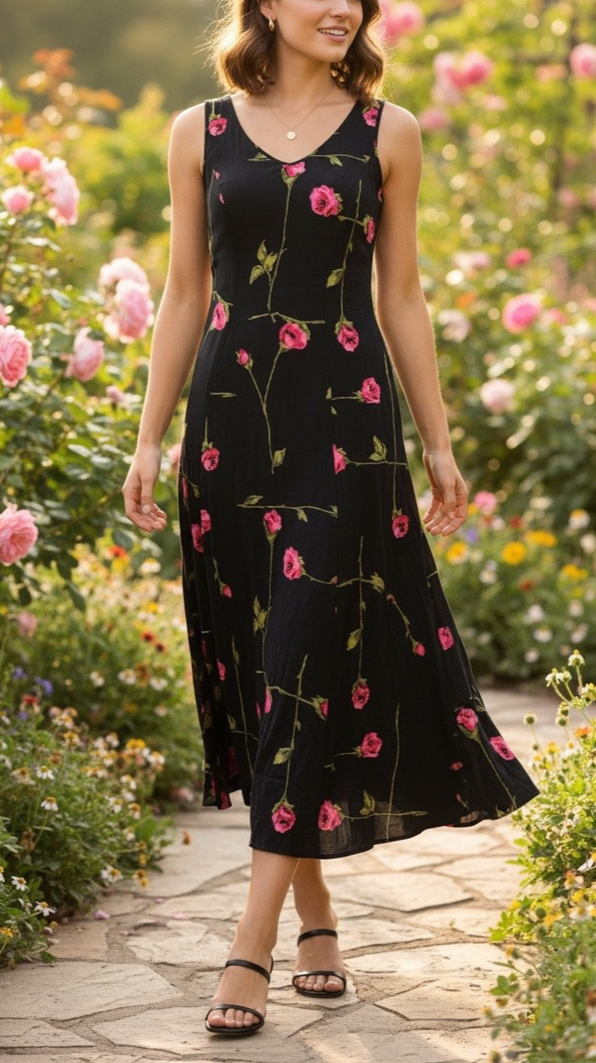 betsey johnson black floral dress Vintage Betsey Johnson Black Label 90s Floral Bias Cut Y2K Maxi Slip Dress  Sz 8