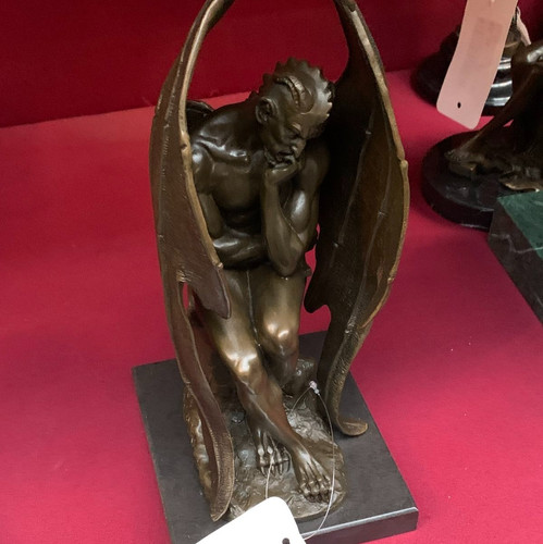 Bronze Satyr Statue Skull Mori Sculpture Devil Marble Gothic SATAN Art Winged