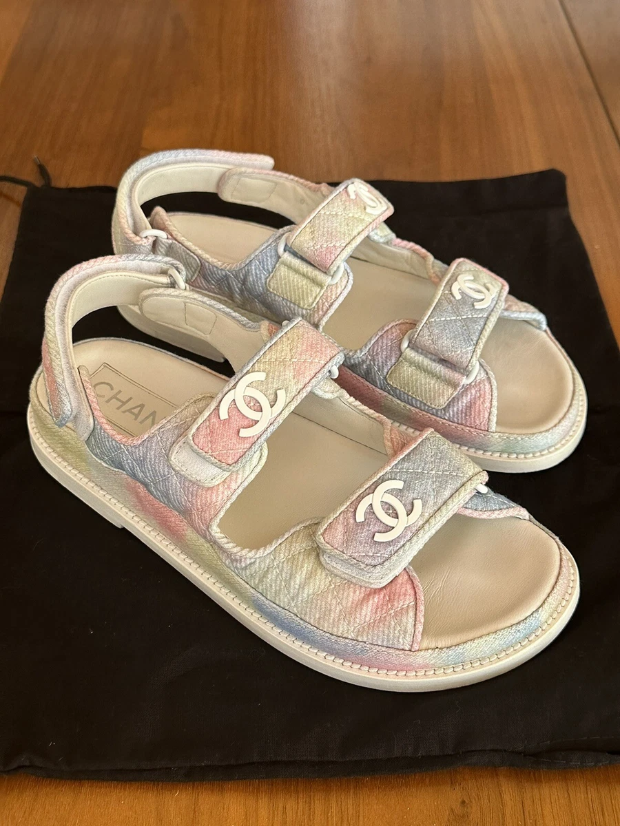 Chanel Women's Dad Sandals Quilted Multicolor Canvas Multicolor Tie Dye  Size 37