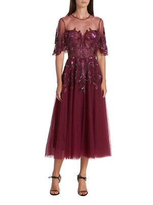 $6650 Zuhair Murad Shelby Layered Tulle Midi Party Cocktail Dress FR 42 / US 10
