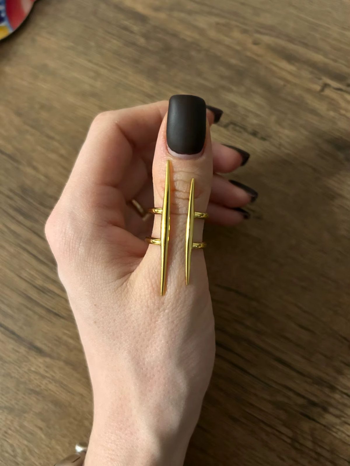 Abstract Ring Double Bar Gold Statement Contemporary Exaggerate Modern Geometric