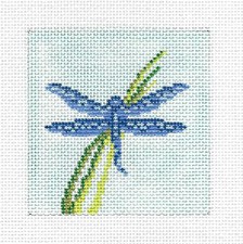Blue Dragonfly 3" Sq. handpainted Needlepoint Canvas by Needle Crossings