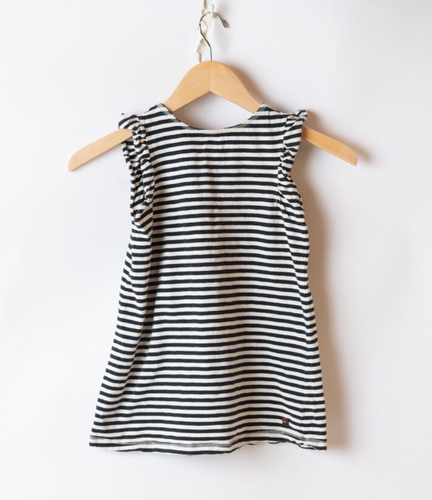 Tea Collection 100% Cotton Girls Top Size 8-10 Sleeveless T-shirt Stripes Ruffle - Picture 4 of 4