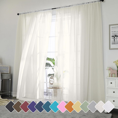 Ivory Sheer Curtains 96 Inch Length 2 Panels Set, Elegant Light Filtering Voile - Picture 11 of 12