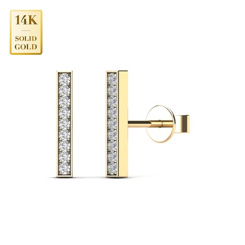 Pendiente de lóbulo de la oreja de oro sólido real de 0,05 quilates con línea de diamante natural de 14 quilates - Imagen 4 de 5
