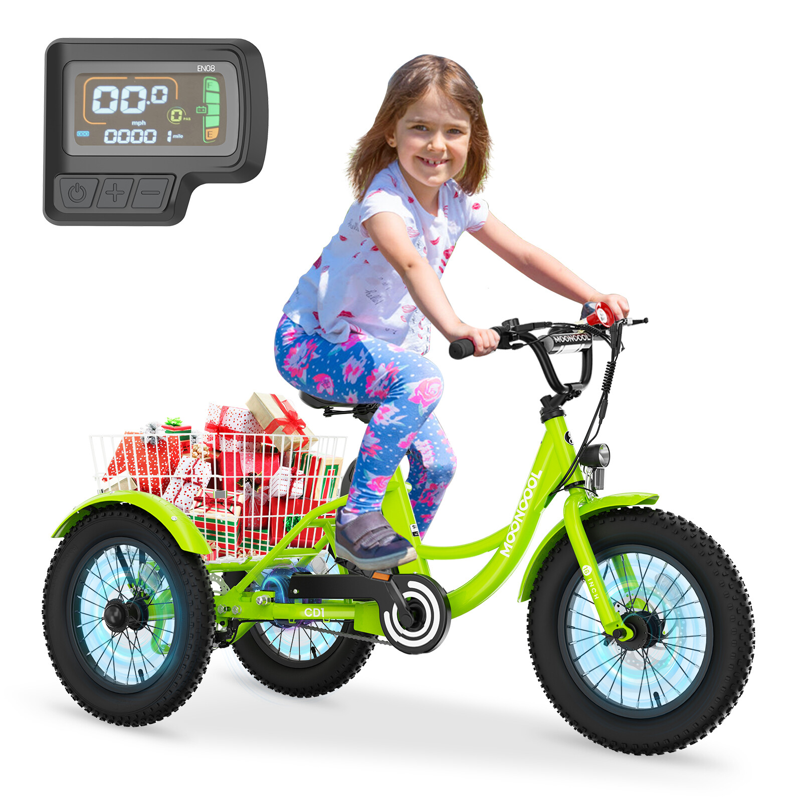 MOONCOOL 16" Electric Tricycle w/Helmets Protection Gear Set, Kids Bikes Bicycle