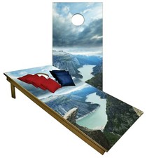 CORNHOLE BEANBAG TOSS GAME w Bags Game Boards Mountains Hills River Set