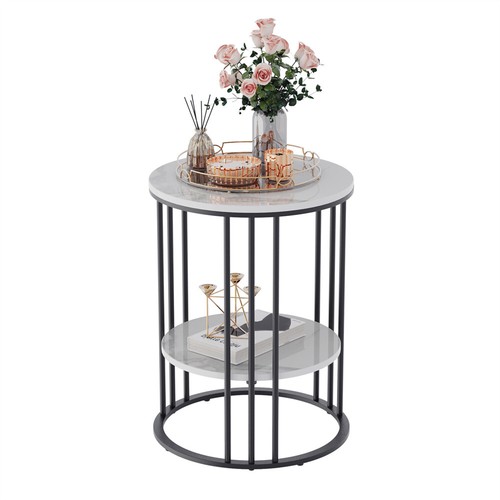 FATIVO Marble Side End Table Round Coffee Table Raised Black Legs Furniture Deco - Picture 9 of 14