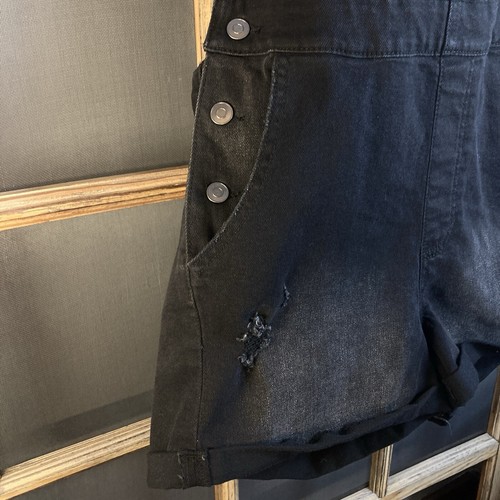 No Boundaries Junior's Black Denim Bib Shorts Sz 11-13 30x3 Distressed Loose hem - Picture 6 of 18