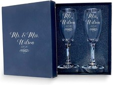 Mr. Mrs. Personalized set of 2 Champagne Glass with box, Flutes wedding
