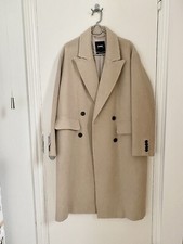 Pull And Bear Midi Oversized Double Breasted Coat Size M Beige 