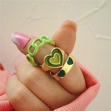 Set Di Anelli Vintage A Cuore Dorato 2/3/4/5 Pz Gioielli Moda NUOVO