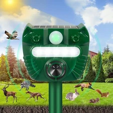 Motion Sensor Ultrasonic Solar Repeller for Outdoor Animals with Flashing Light