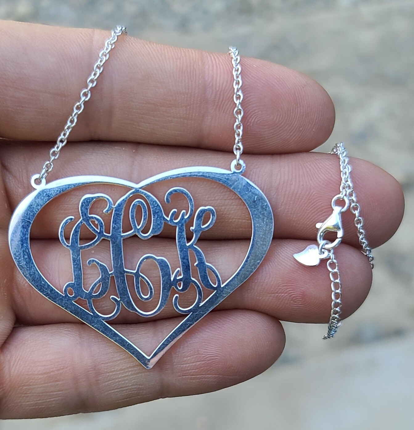 Sterling 925 Solid Silver Large Heart Pendant Rol… - image 11