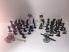56 Plastic Civil War Soldiers Blue Union Gray Confederate Army Figures Horse lot