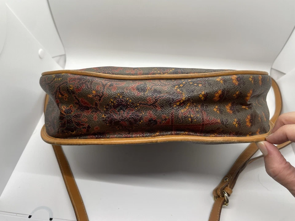 Bandolera Escada Marrón Retazos Cachemira Boho Alforja Cartera Cuero Recubierto De Colección Foto 4 de 4