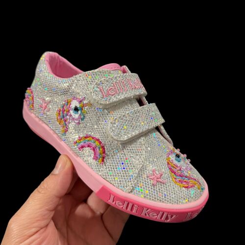Lelli Kelly Toddler Girls Fashion Glitter Sneaker Size 8 Silver/ Pink Shoes - Picture 1 of 18