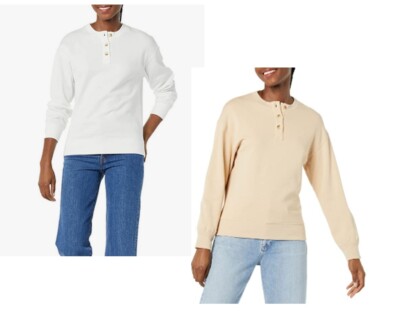 NWT PLUS SIZE  Amazon Essentials Women's Relaxed-Fit Henley Fleece Sweatshirt