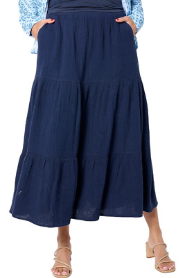 Studio Park X Amy Stran Cotton Gauze Tiered Skirt Navy