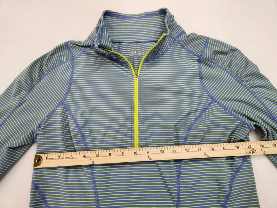 ZELLA 1/4 Cremallera Manga Larga Pullover Azul Amarillo Rayas Camisa Atlética Mujer L Foto 2 de 4