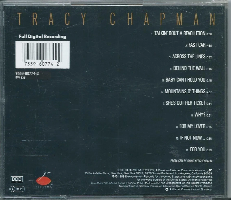 TRACY CHAPMAN "TRACY CHAPMAN" 1998 DDD RECORDING GERMAN IMPORT CD LIKE NEW - Image 2 of 3