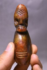 8CM China Hongshan Culture Old Jade Carved Skeleton Skull Head Amulet Pendant