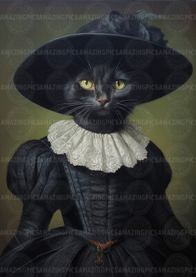 Viktorianische Hexe Katze Kunstdruck Gothic Tierportrait Dark Fantasy Dekor D25b