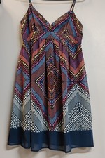 American Eagle Babydoll Boho Mini Dress Spaghetti Strap Geometric Summer Size 8