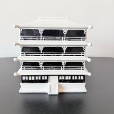 Japanese Pagoda Tissue Box Cover Ceramic Black White Asian Temple Decor