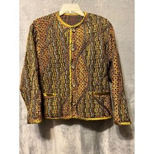 KOOS Textured Tapestry Jacket XL 44 Bust Cropped Artwear Button Front
