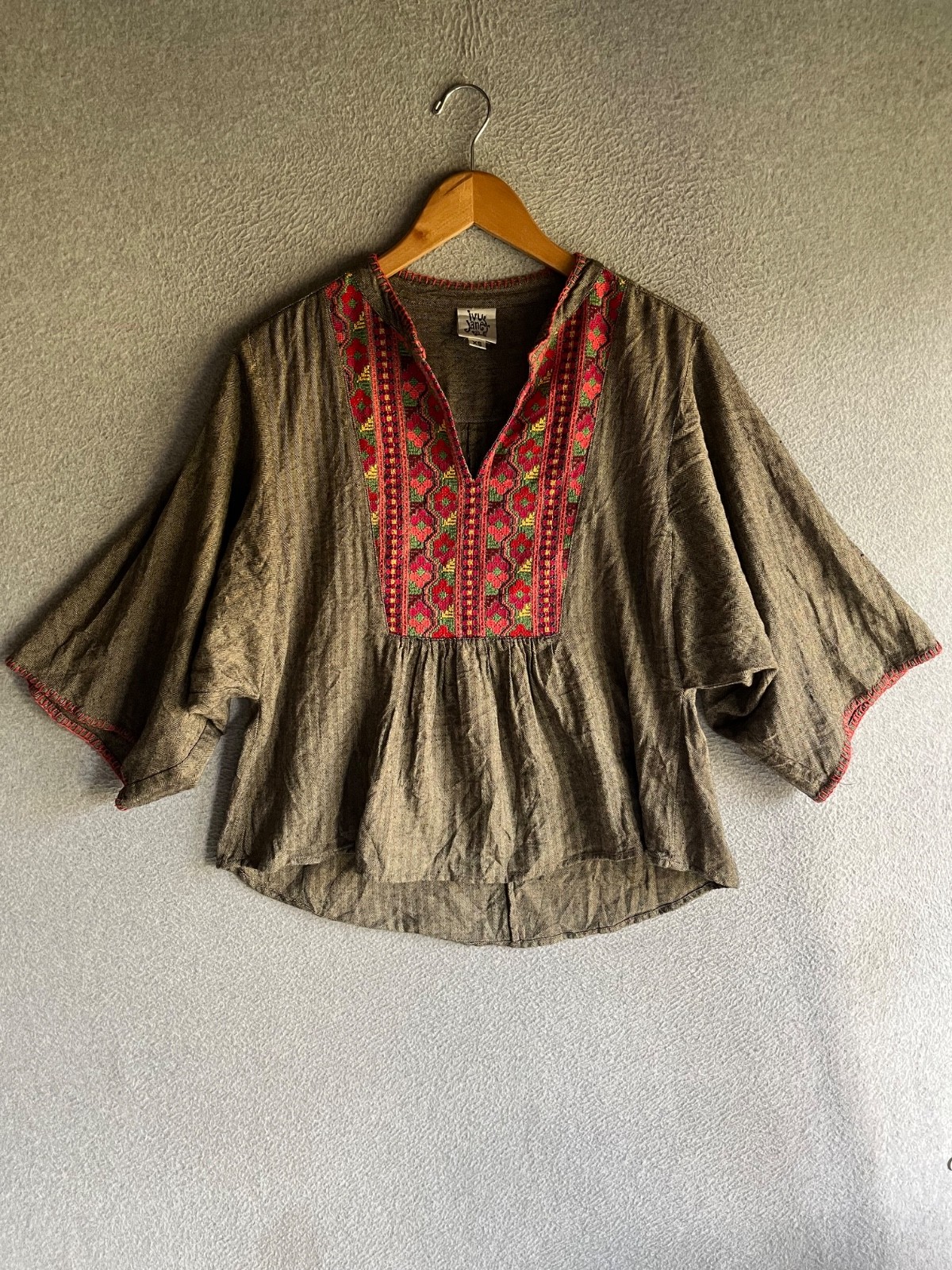 Ivy Jane Blouse Womens XS Floral Embroidery Boho Peasant Hippie Artsy Oversized