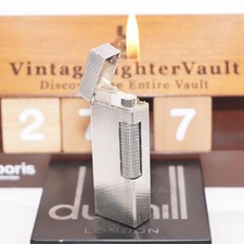 Dunhill Lighter Silver Basket Check Pattern _Ultrasonically Cleaned_Working