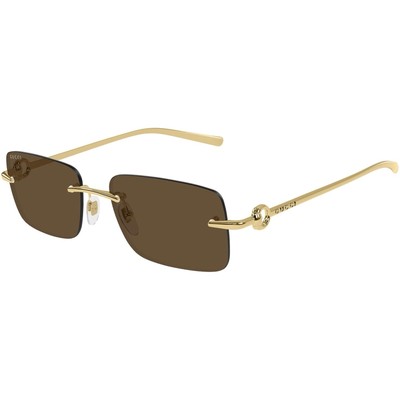 GUCCI GG1703S 004 Gold Metal Brown Lens Rimless Sunglasses