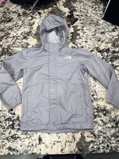 The North Face Youth Gray Hooded Rain Jacket Full Zip Pockets Size S/P - NWT