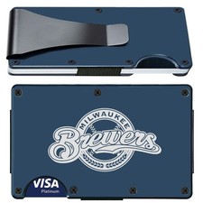 Milwaukee Engraved Titanium Blue RFID Blocking Wallet w Clip D7