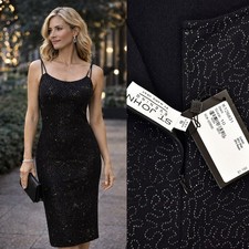 SPARKLY NWT St. John Evening Black Crystal Mid-Length Cocktail Dress sz 10