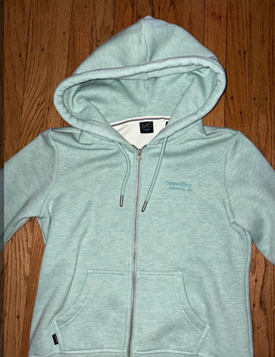 Superdry Unisex Adults XS Green Cotton Blend Full Zip Hooded Hoodie Pockets