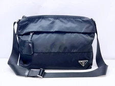 Excellent Condition PRADA Triangle Logo Nylon Shoulder Bag Black BT0740